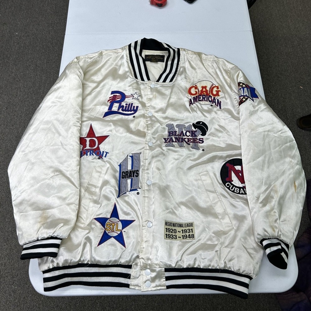 Oh Trading Company Negro National League Jacket Mens XXL Cream Satin Bomber